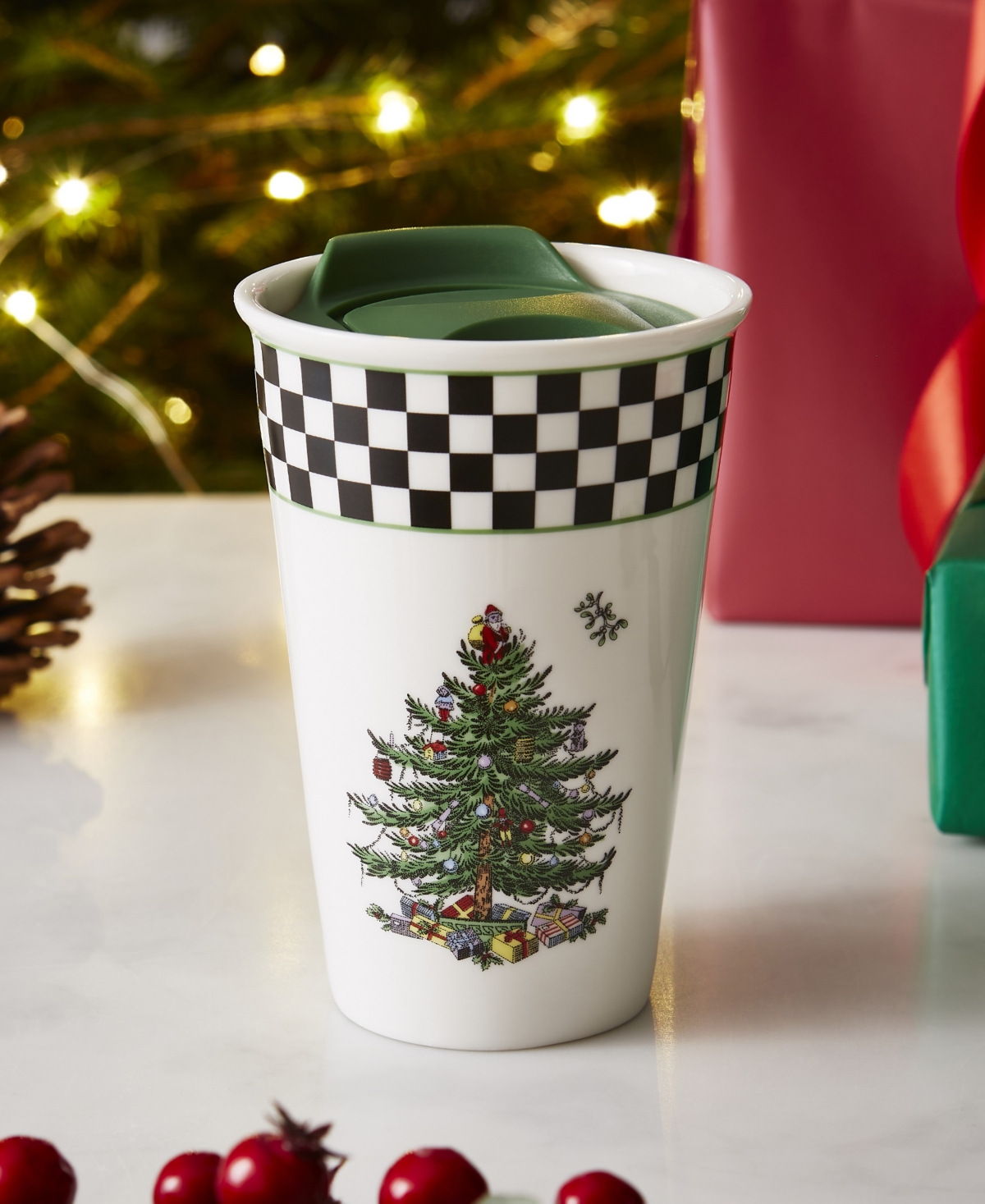 Spode Christmas Tree Black & White Travel Mug