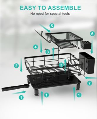 2-Tier Detachable Dish Drying Rack Stainless Steel Rack with Cutlery Box and Cup Holder