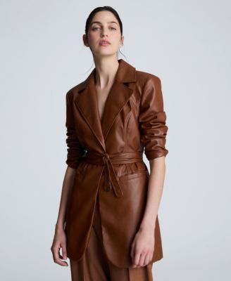Women's Faux Leather Belted Trench Coat