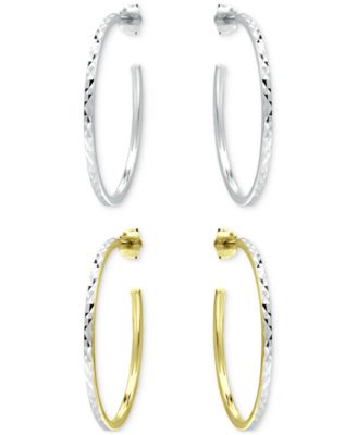 Giani Bernini - 2-Pc. Set Textured Medium Hoop Earrings in Sterling Silver & 18k Yellow Gold over Sterling Silver, 1.18"
