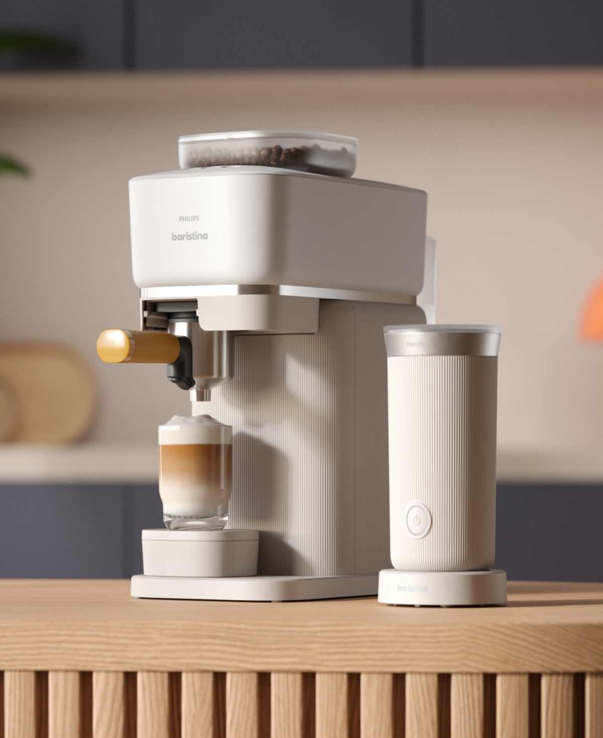 Philips Baristina Automatic Espresso Machine With Ash Wood Portafilter In White