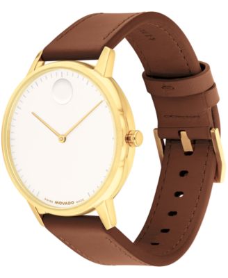 Unisex Face Swiss Quartz Brown Leather Watch, 39mm