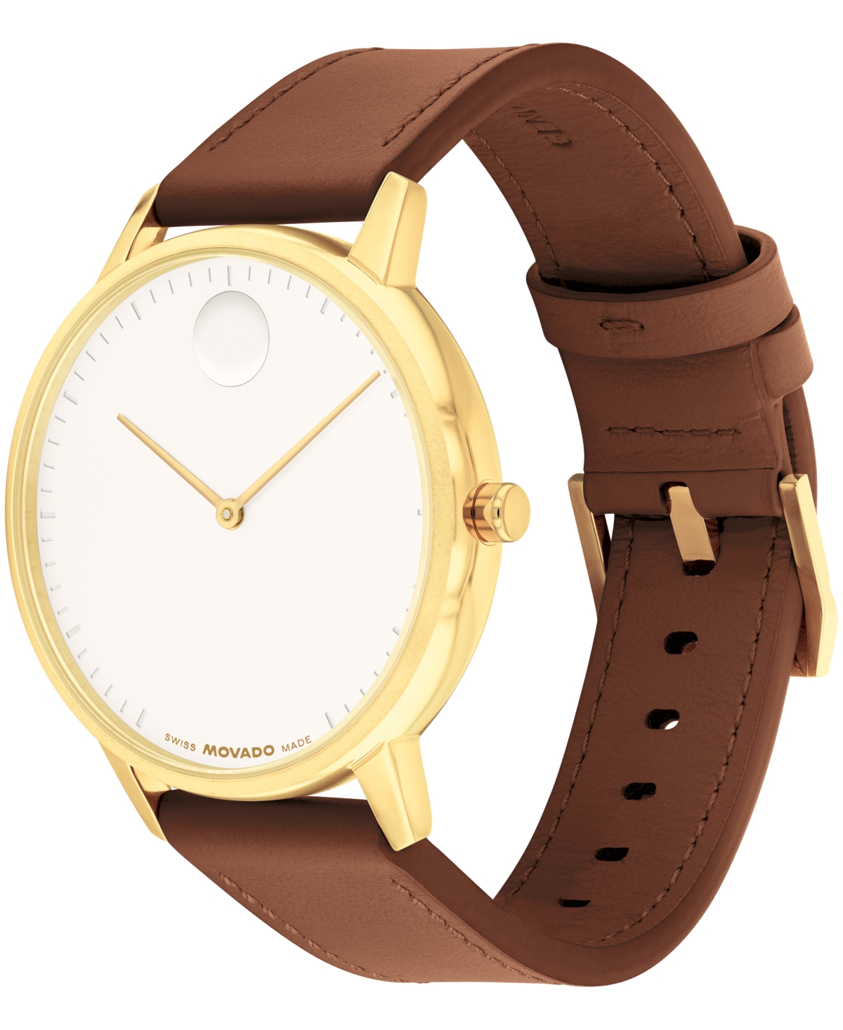 Movado Unisex Face Swiss Quartz Brown Leather Watch, 39mm In Brown