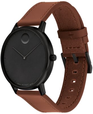 Unisex Face Swiss Quartz Cognac Leather Watch, 41mm