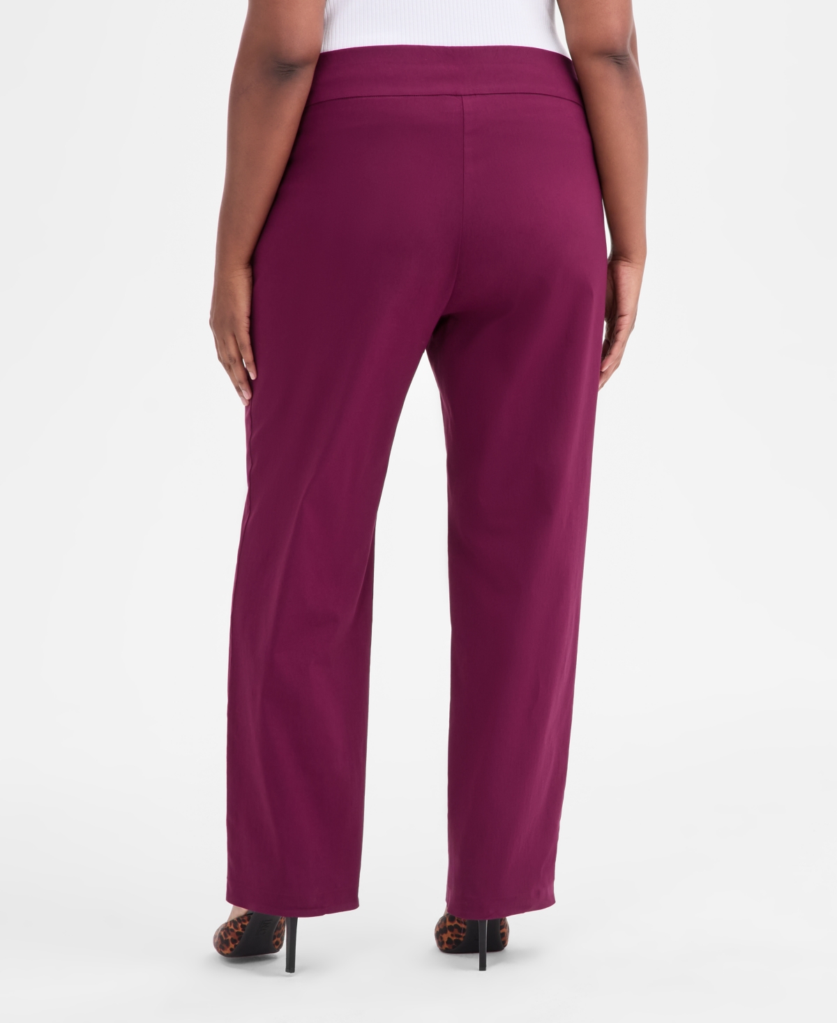 Inc International Concepts Plus Size Mid-rise Pull-on Straight-leg Pants, Created For Macy's In Purple