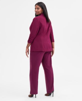Plus Size 3/4-Sleeve Blazer & Mid-Rise Pull-On Straight-Leg Pants