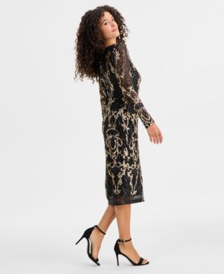Betsy & Adam Women's Sequin Embellished Long-Sleeve Sheath Dress