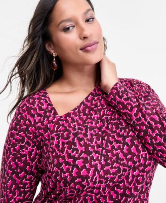 Plus Size Printed Asymmetric-Neck Top, Macy's Exclusive 