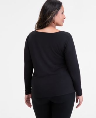 Plus Size Asymmetric-Neck Long-Sleeve Top, Macy's Exclusive 