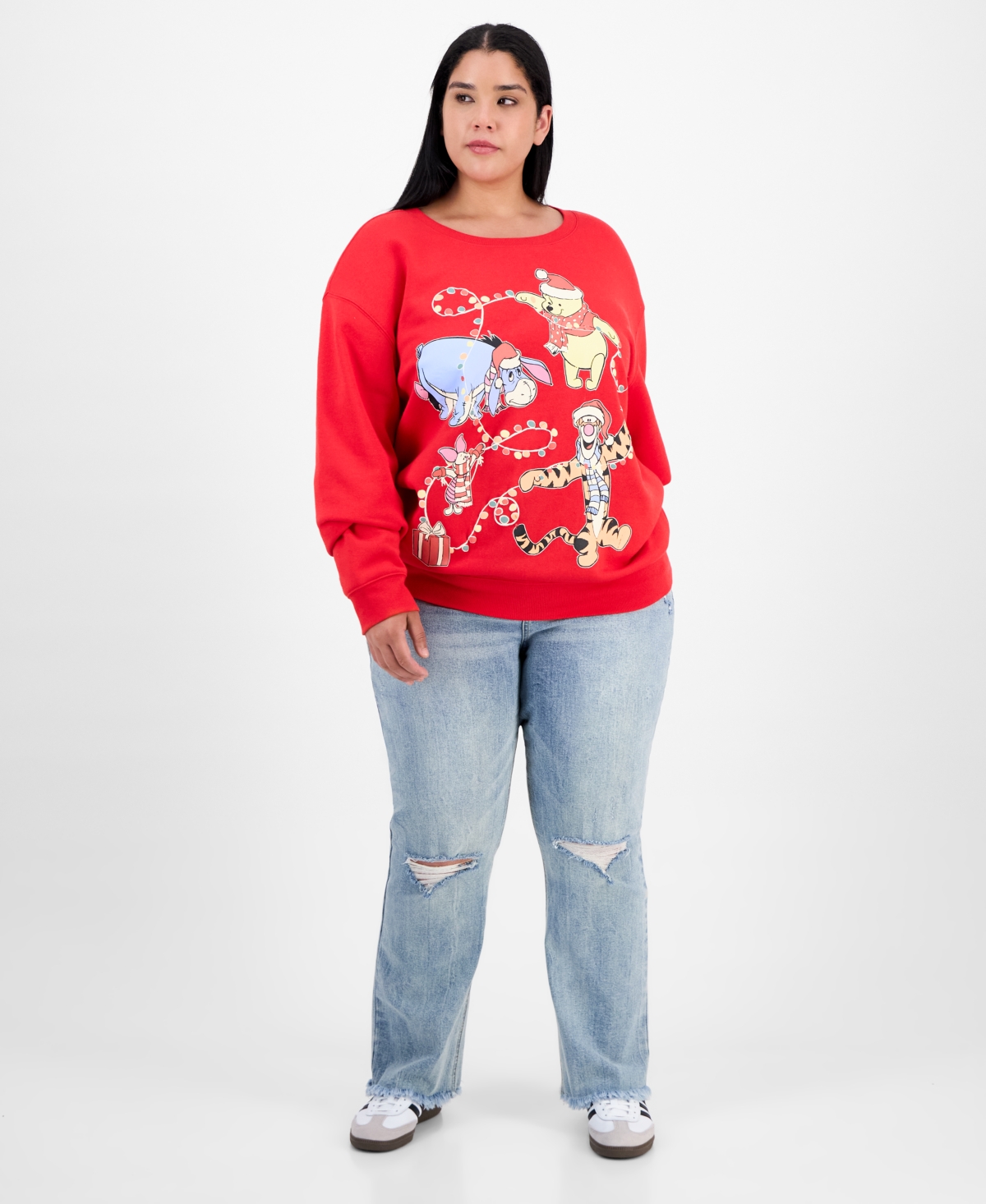Disney Juniors' Winnie The Pooh Holiday Graphic Sweatshirt In Red