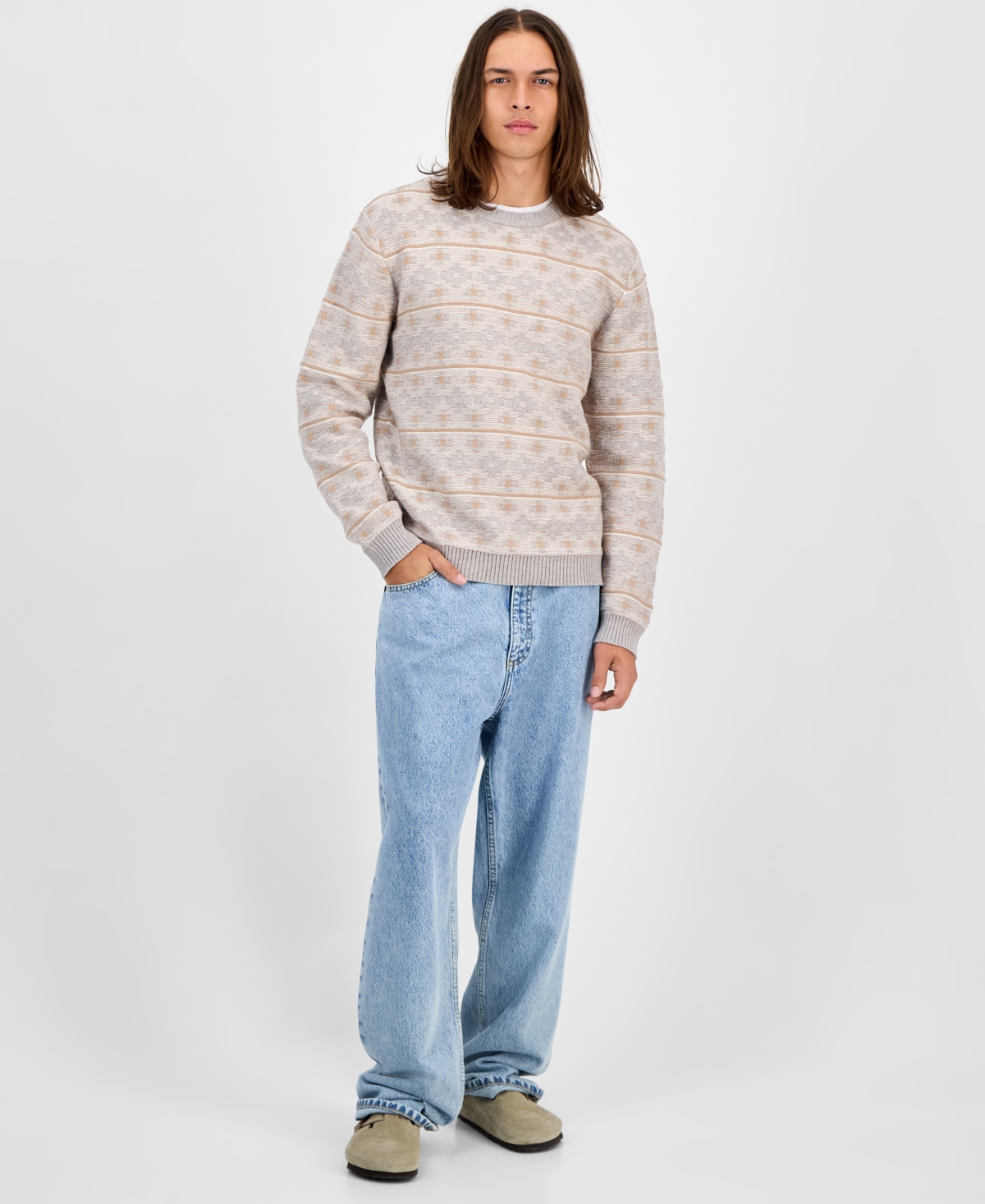 Sun + Stone Men's Archer Long-sleeve Crewneck Sweater, Macy's Exclusive In Gray