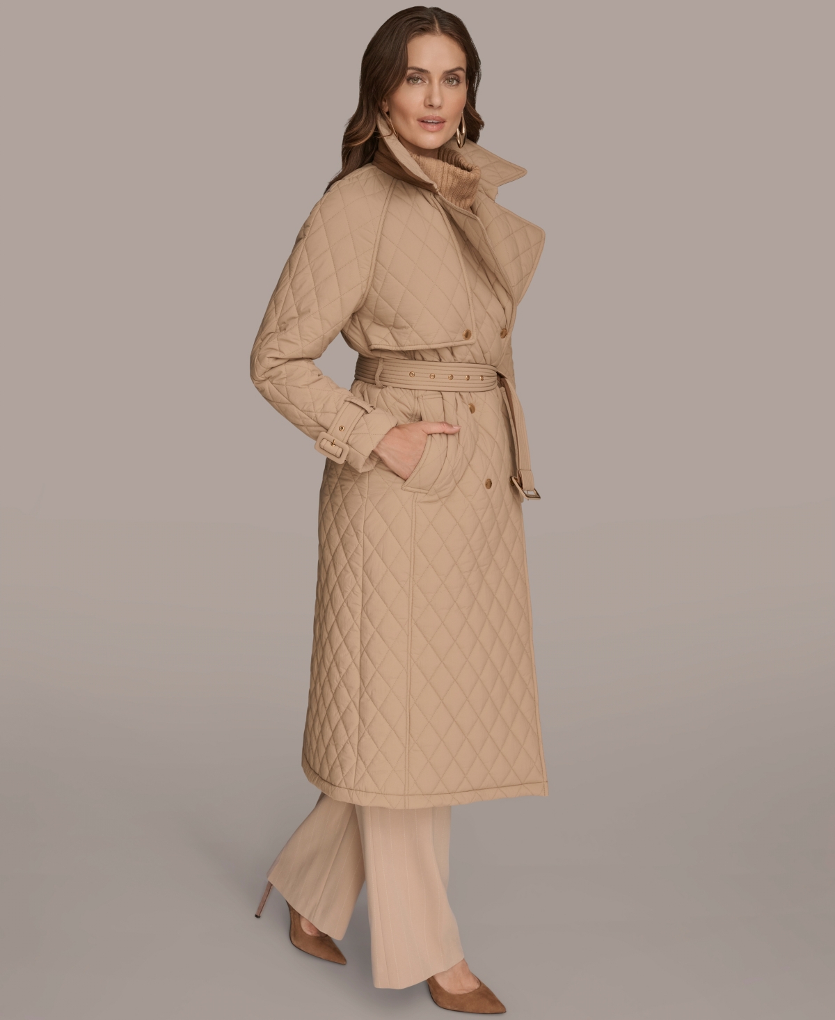 Donna Karan Women's Belted Maxi Quilted Coat In Neutral