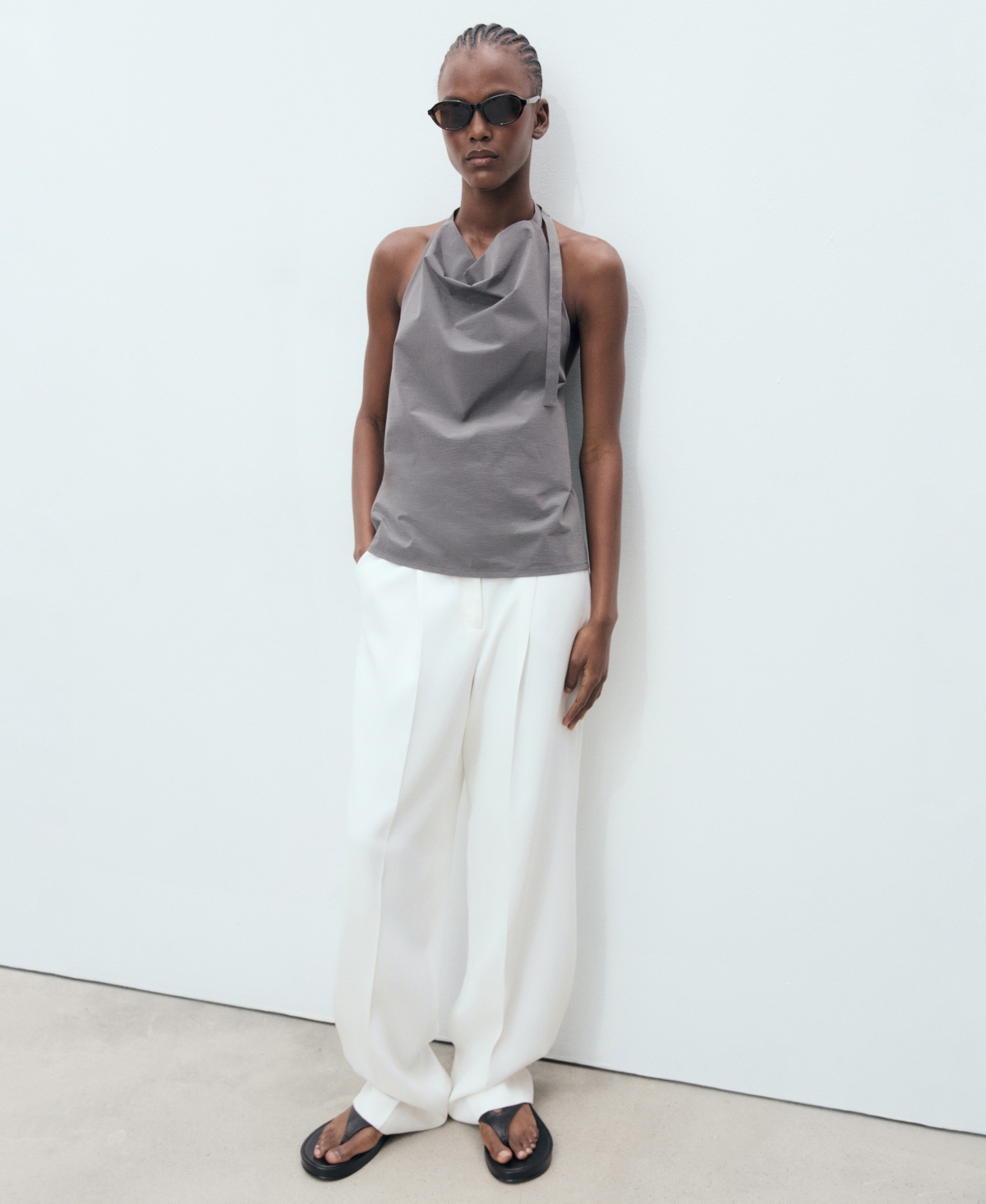 Mango Drape Halter Top In Gray