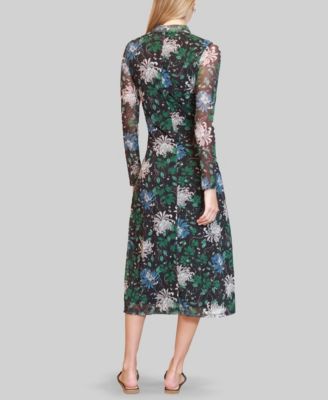 Almost Famous Juniors' Printed-Mesh Long-Sleeve Midi Dress