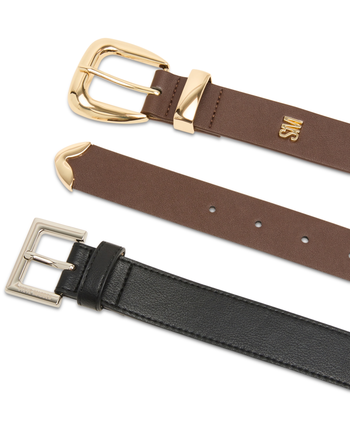 Steve Madden 1.18" Faux-leather Belts, Set Of 2 In Brown