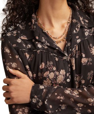 Women's Mix Print Long Sleeve&nbsp;Button Down Top