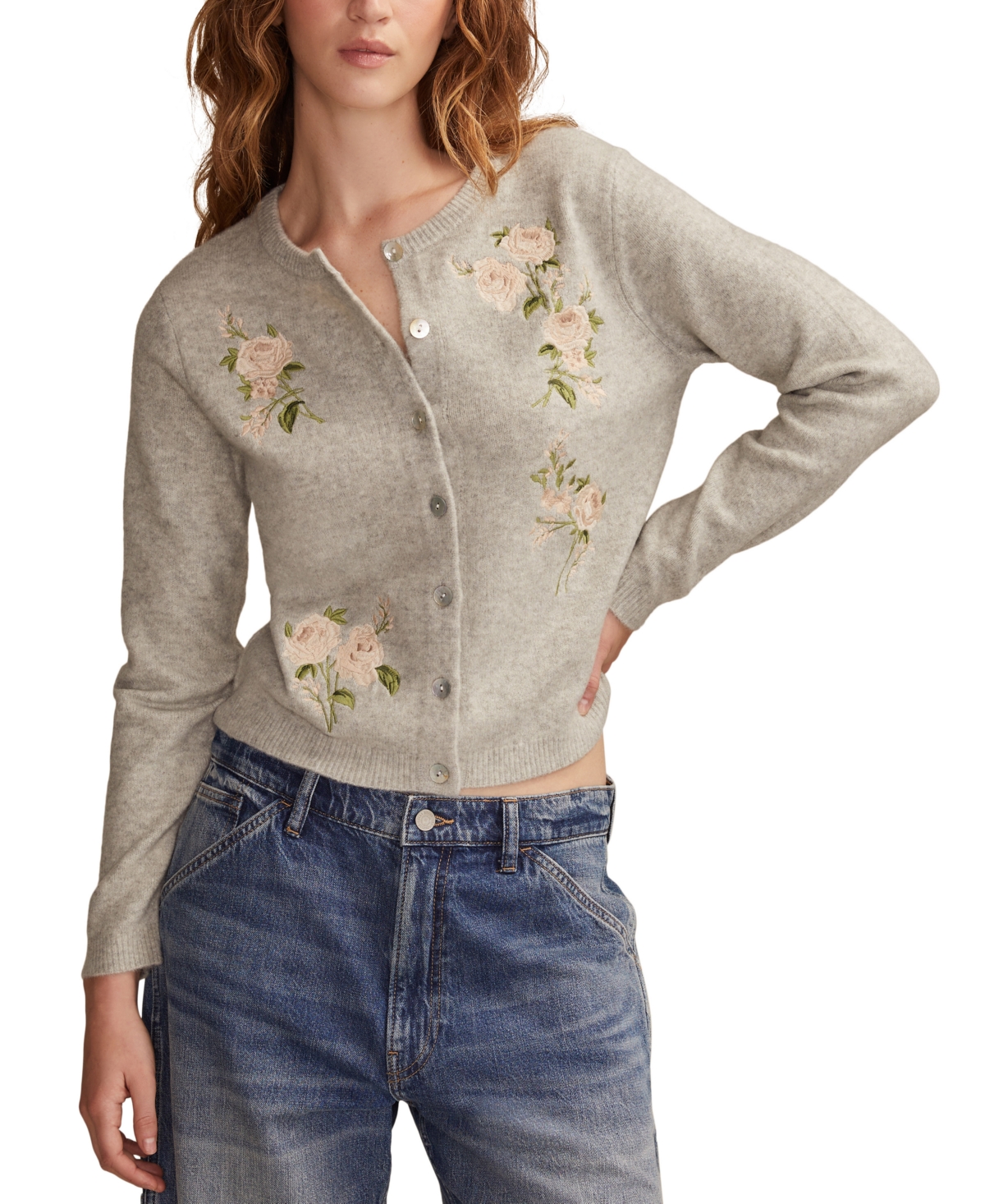 Lucky Brand Cloud Soft Embroidered Cardigan In Multi