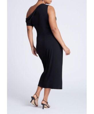 Women's Plus Size Off The Shoulder Tie Front Midi Dress