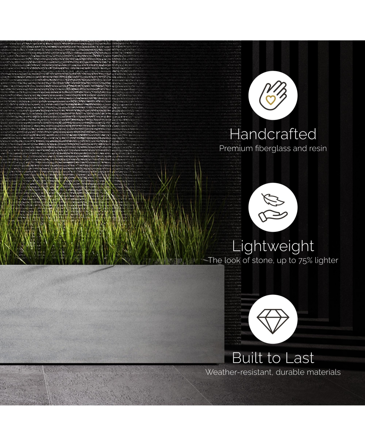 Cosapots Reglito Tall Square Planter – Fiberglass Indoor/Outdoor and Weather-Resistant Large (19.7" L x 19.7" W 31.5" H) (Grey Stone)