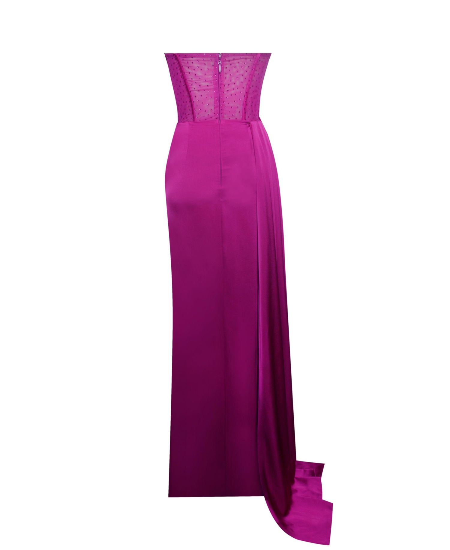 Women Holly Fuchsia Crystallized Corset High Slit Satin Gown