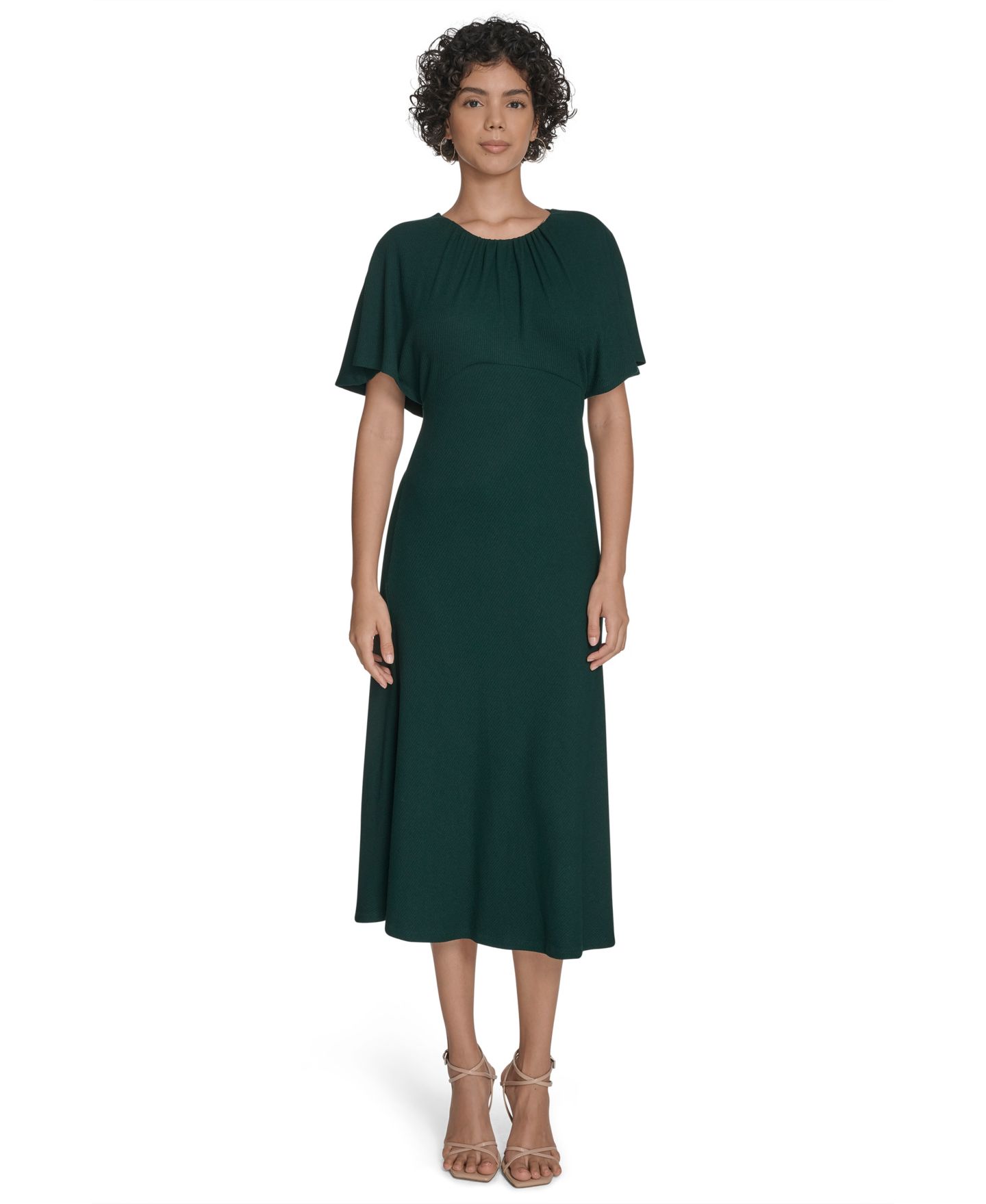 Женское платье Calvin Klein Flutter Sleeve Midi, цвет: Malachite — фото 1