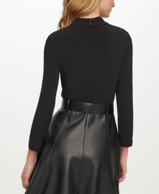 Women's Ponte Pleather Combo Dress