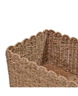 Arden Coastal Cottage Seagrass Scalloped Rectangular Organizing Storage Baskets (Set of 3)