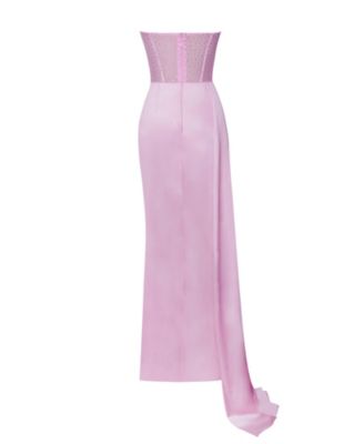 Women's Holly Pink Crystallized Corset High Slit Satin Gown