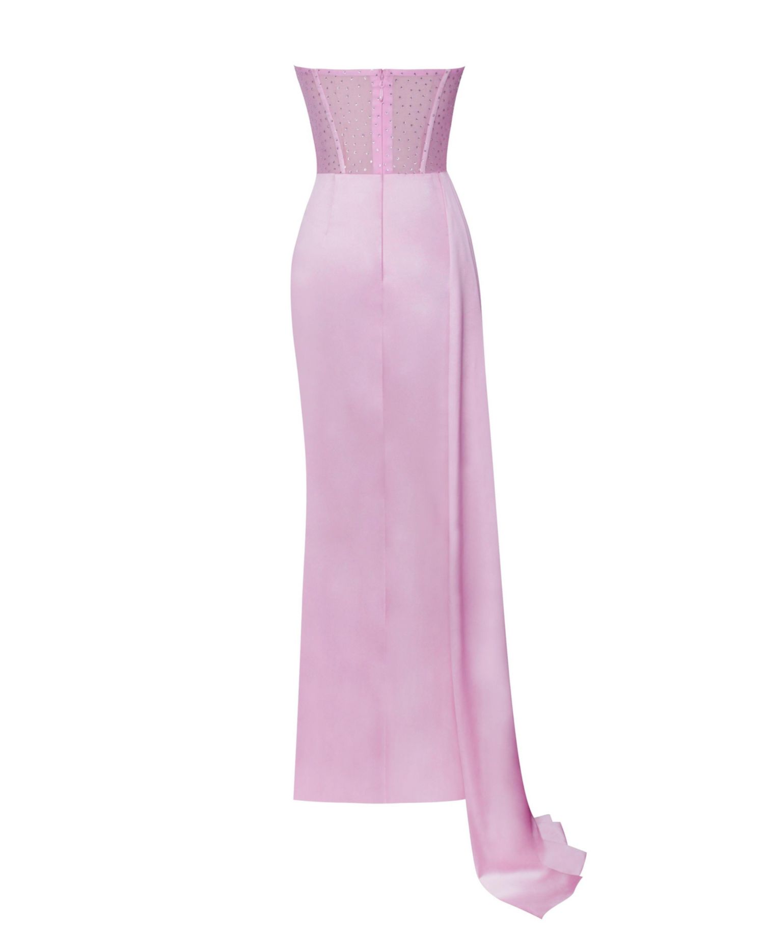 Women's Holly Pink Crystallized Corset High Slit Satin Gown