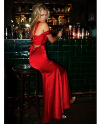 Women Ivona Red Halter Neck Double Duchess Satin Gown