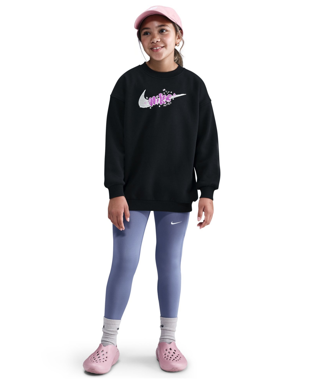 Nike Big Girls Sportswear Club Fleece Oversized Crewneck Sweatshirt In Black