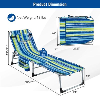 Outdoor Folding Chaise 5-Position Lounge Chair with Face Hole & Adjustable Footrest