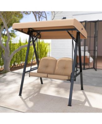 2-Person Outdoor Porch Swing Swing Loveseat with A-Shaped Metal Stand