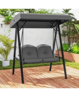 2-Person Outdoor Porch Swing Swing Loveseat with A-Shaped Metal Stand