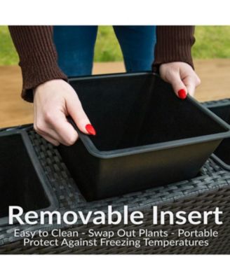 3-Section Wicker Planter Box for Indoor or Outdoor Use - Black