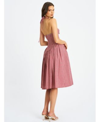 Women's Susanna Red Gingham Halter Drop Waist Midi Dress