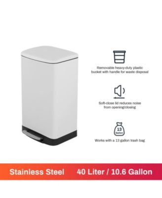 10.6 Gal./40 Liter Stainless Steel Rectangular Step-on Trash Can for Kitchen