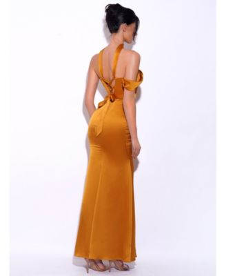 Women's Ivona Gold Halter Neck Double Duchess Satin Gown