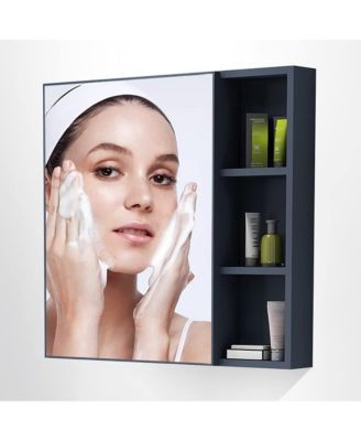 24-30" Blue Mirrored Medicine Cabinet - Wall-Mounted Bathroom Storage with Adjustable Shelf