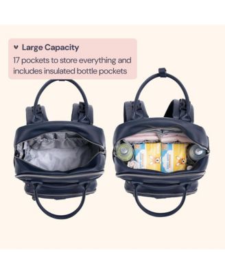 Kids Premium Faux Leather Diaper Bag Backpack Spacious & Stylish Nappy Organizer Midnight Blue