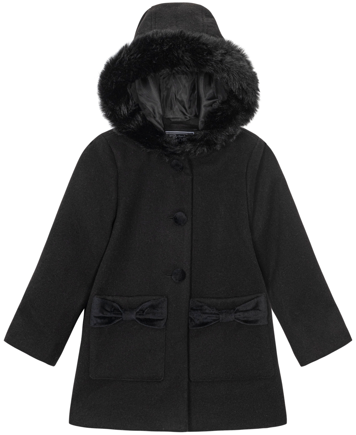 S Rothschild & Co Toddler and Little Girls Bow Pocket Dress Coat - Black