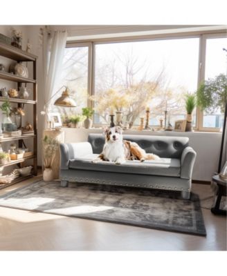 Large Furniture Style Scratching Resistant Leather Dog Sofa Bed for Pets up to 120lbs