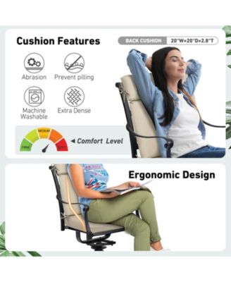 2Pcs Outdoor High Back Dining Chair Cushion Set, Fade and Water Resistant Polyester Fabric Cover with Ties and Zipper, 20'' × 37''