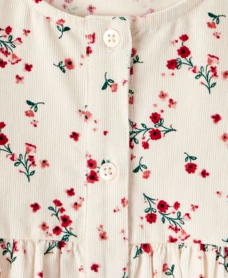 Toddler Girls' Floral Print Corduroy Long-Sleeve Dress