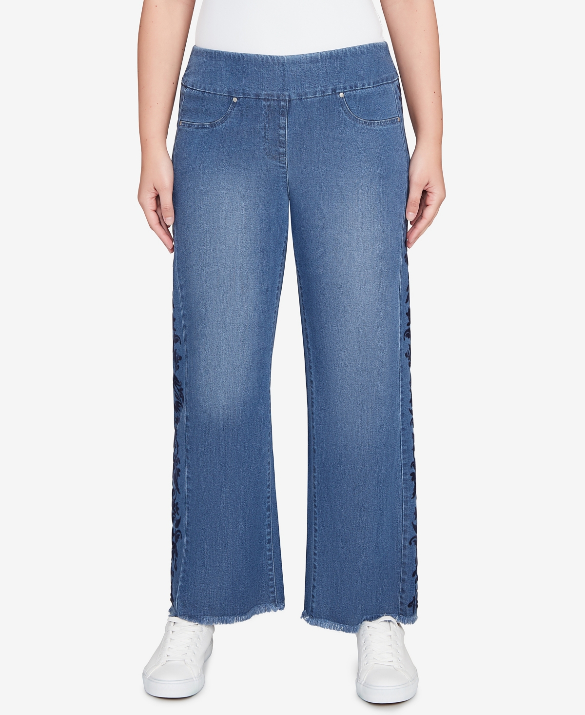 Ruby Rd. Petite Flocked Bootcut Ankle Jeans In Blue