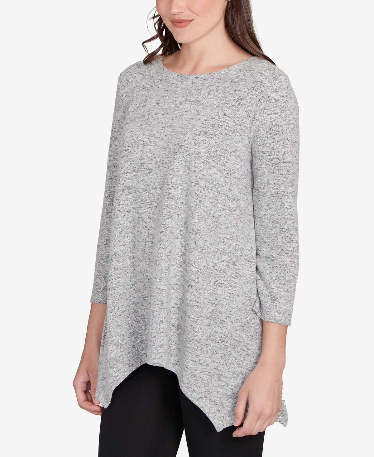 Ruby Rd. Petite Solid Spliced Cozy Knit Top In Gray