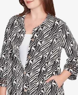 Petite Zebra Collared Knit Swing Jacket