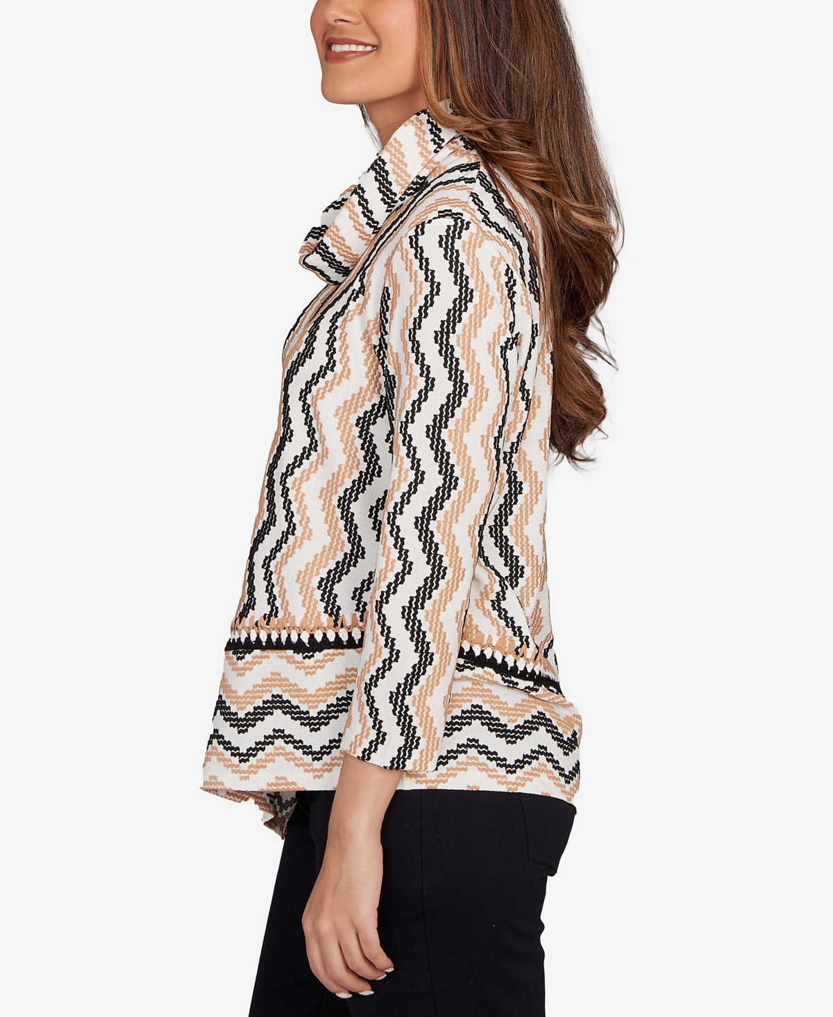 Ruby Rd. Petite Cowl Neck Zigzig Textured Knit Top In Animal Print