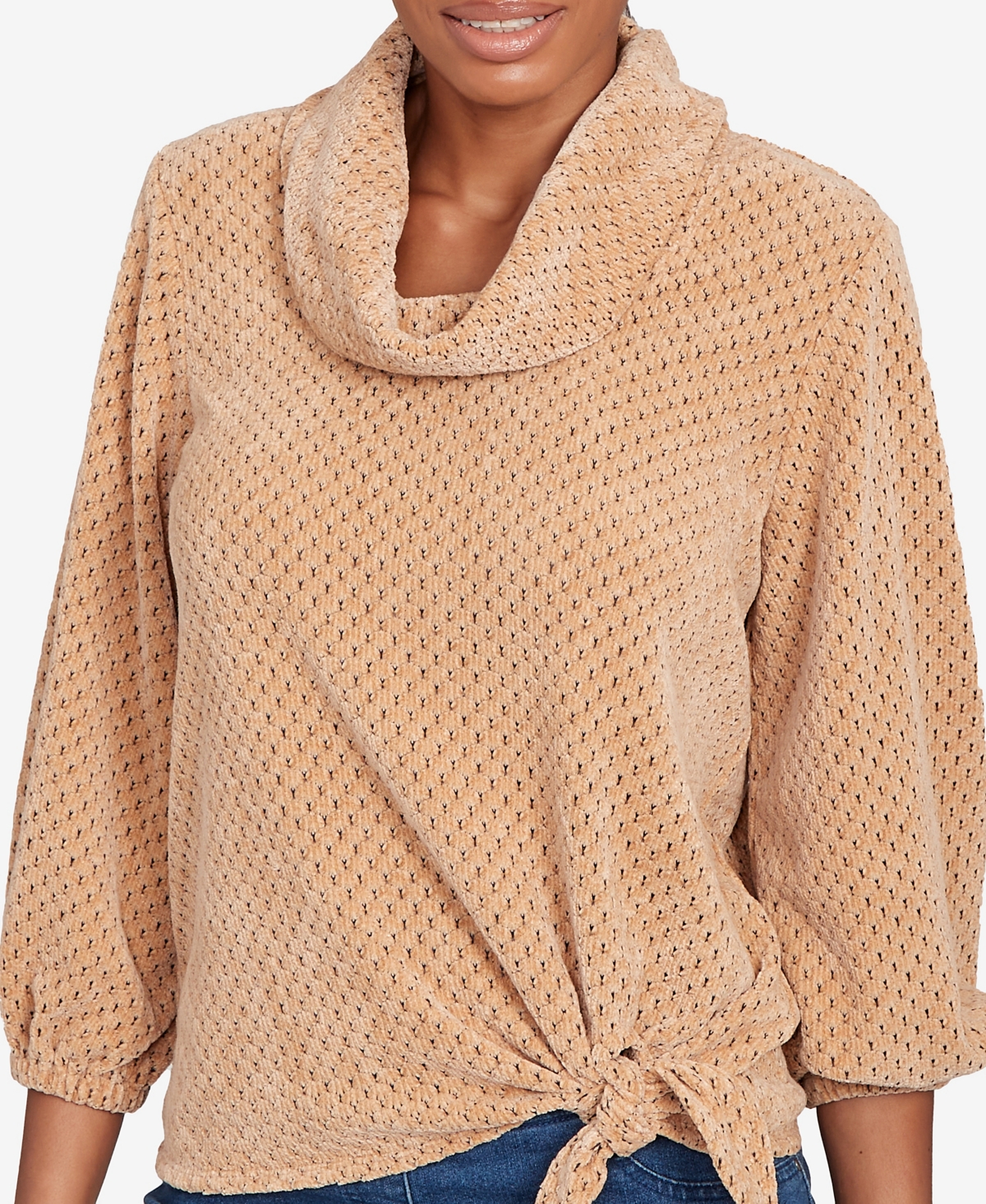 Ruby Rd. Petite Honeycomb Chenille Cowl Neck Top In Brown