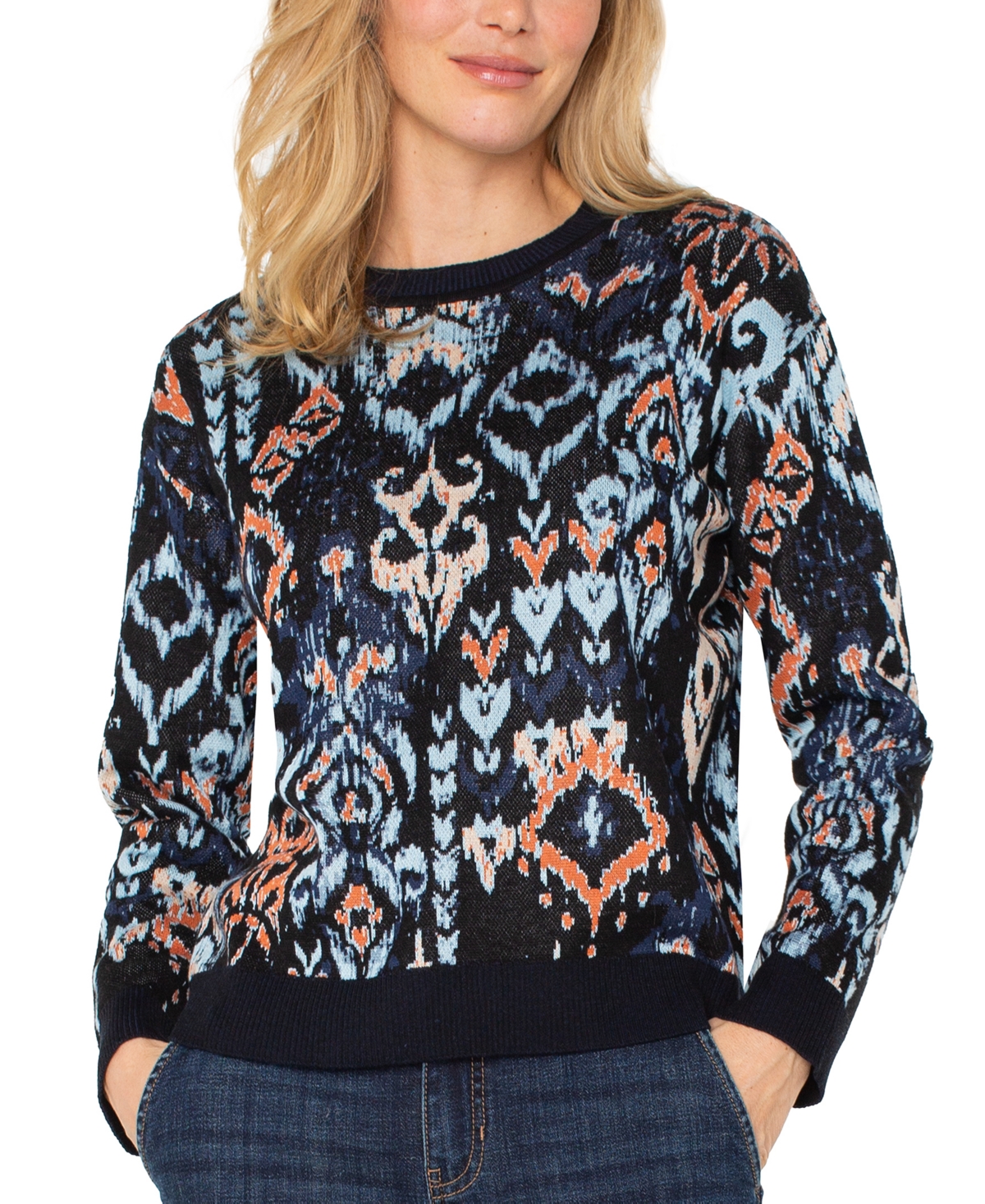 Liverpool Los Angeles Petite Dropped Shoulder Jacquard Sweater In Black